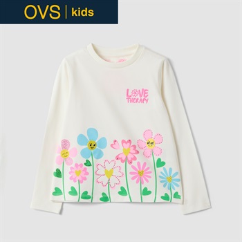 OVS KIDS(オヴィエッセ キッズ) ホワイトストレッチコットンTシャツ キッズ 女の子(エッグノッグ-110cm)
