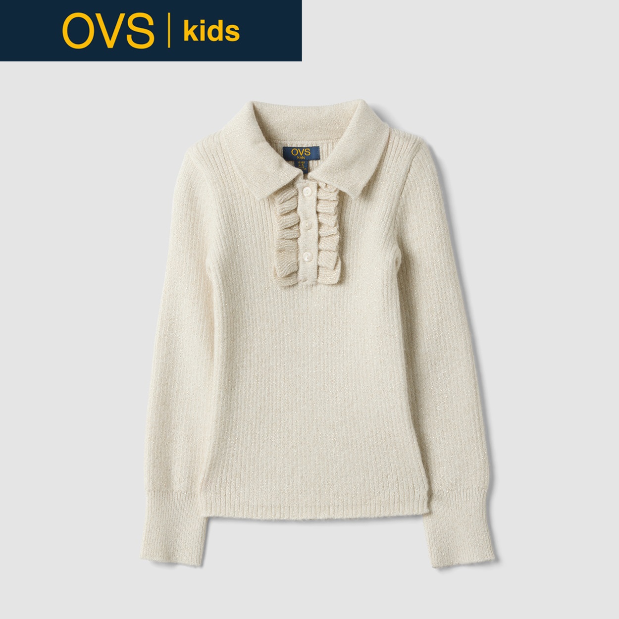 OVS KIDS(オヴィエッセ キッズ)  ホワイト レーヨン混 リブトップス キッズ 女の子(クラウドホワイト-110cm)