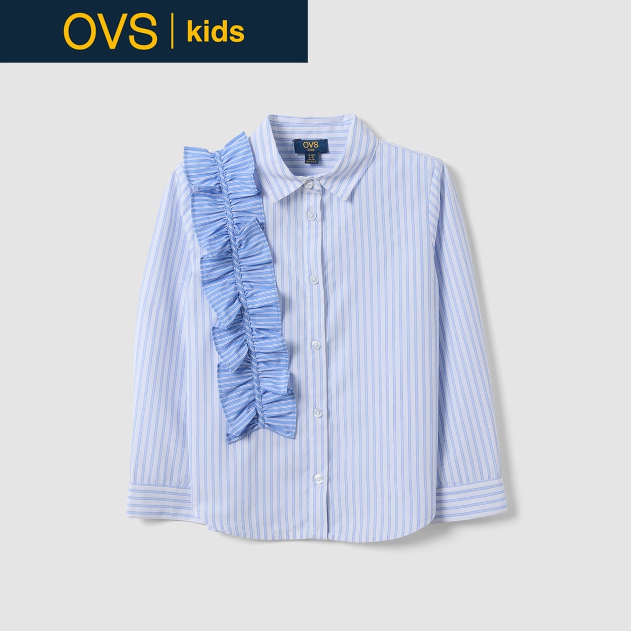 OVS KIDS(オヴィエッセ キッズ)  ブルーストライプ シャツ キッズ 女の子(ホワイト×アズールストライプ-116cm)