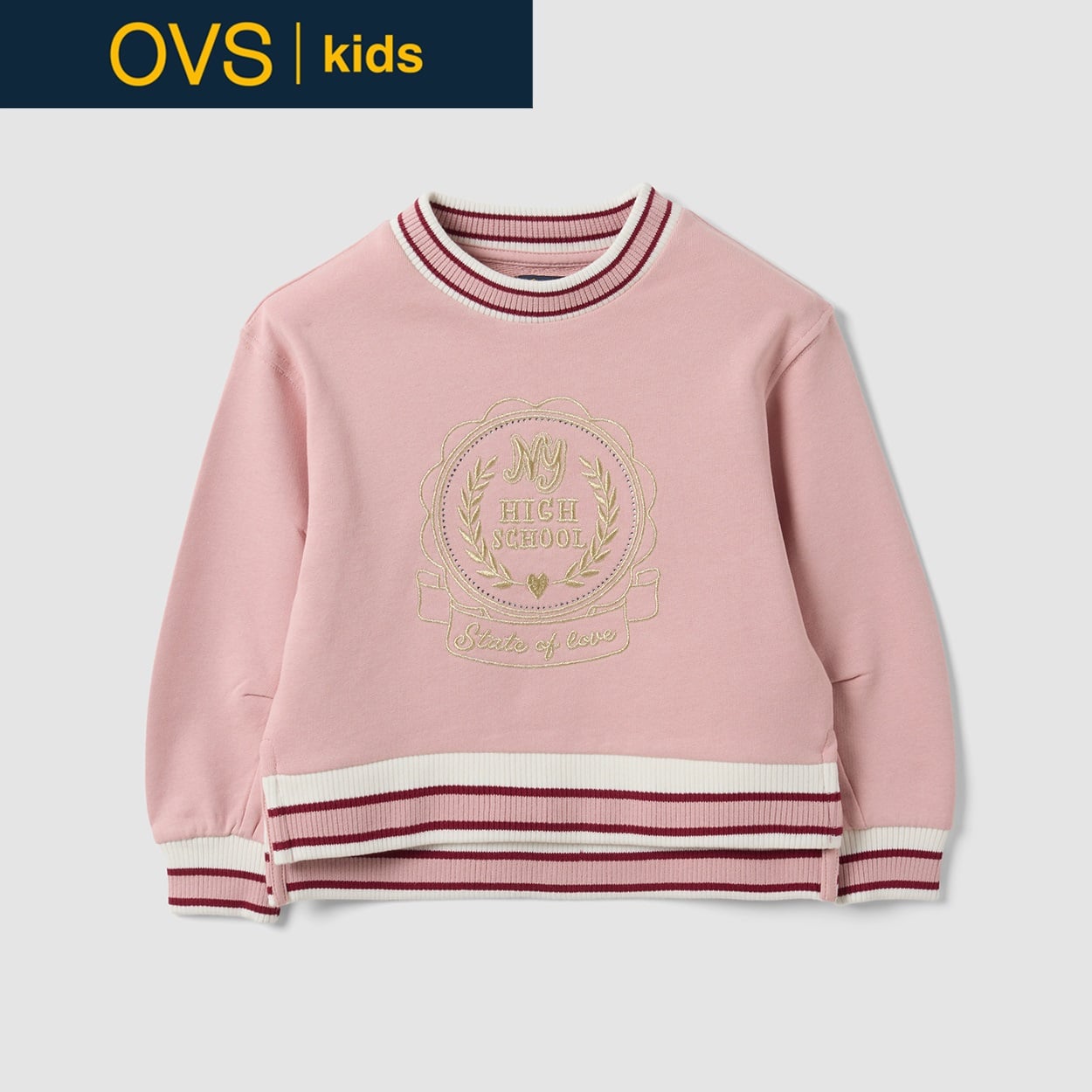 OVS KIDS(オヴィエッセ キッズ)  ピンク ピュアコットン クルーネック スウェットシャツ キッズ 女の子(ペールモーヴ-104cm)