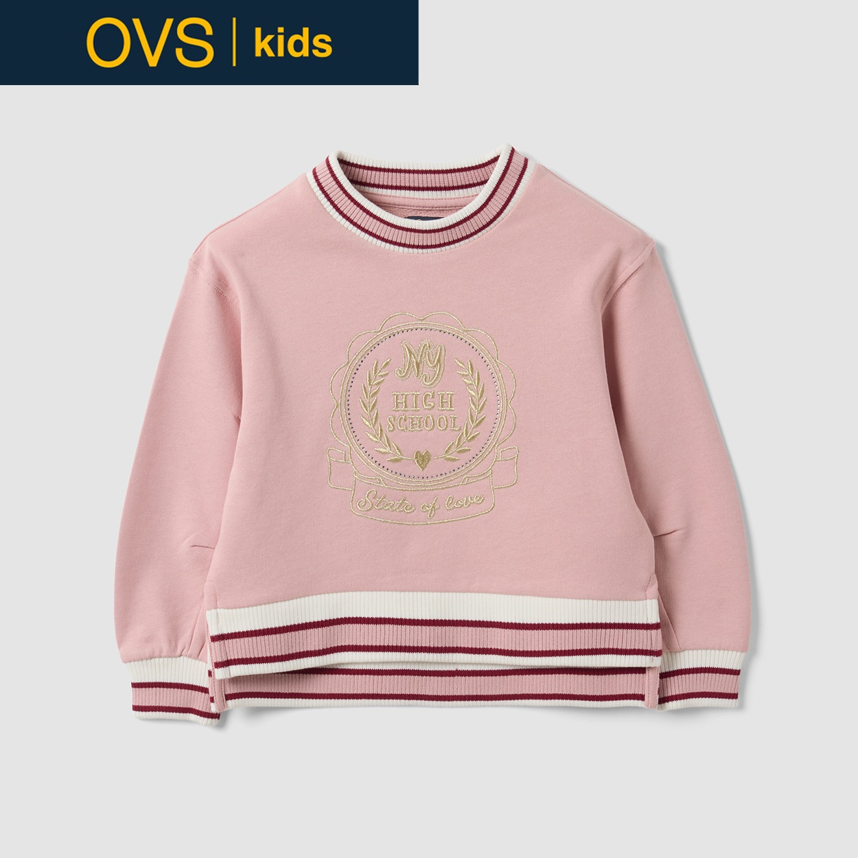 OVS KIDS(オヴィエッセ キッズ)  ピンク ピュアコットン クルーネック スウェットシャツ キッズ 女の子(ペールモーヴ-128cm)