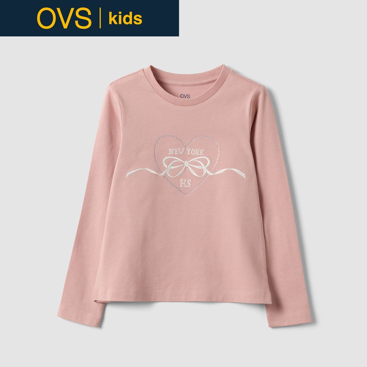 OVS KIDS(オヴィエッセ キッズ) ピンクストレッチコットンTシャツ キッズ 女の子(ペールモーヴ-122cm)