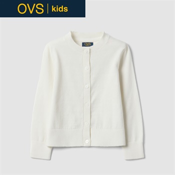 OVS KIDS(オヴィエッセ キッズ)  ホワイト コットン混 クルーネック カーディガン キッズ 女の子(クラウドホワイト-104cm)
