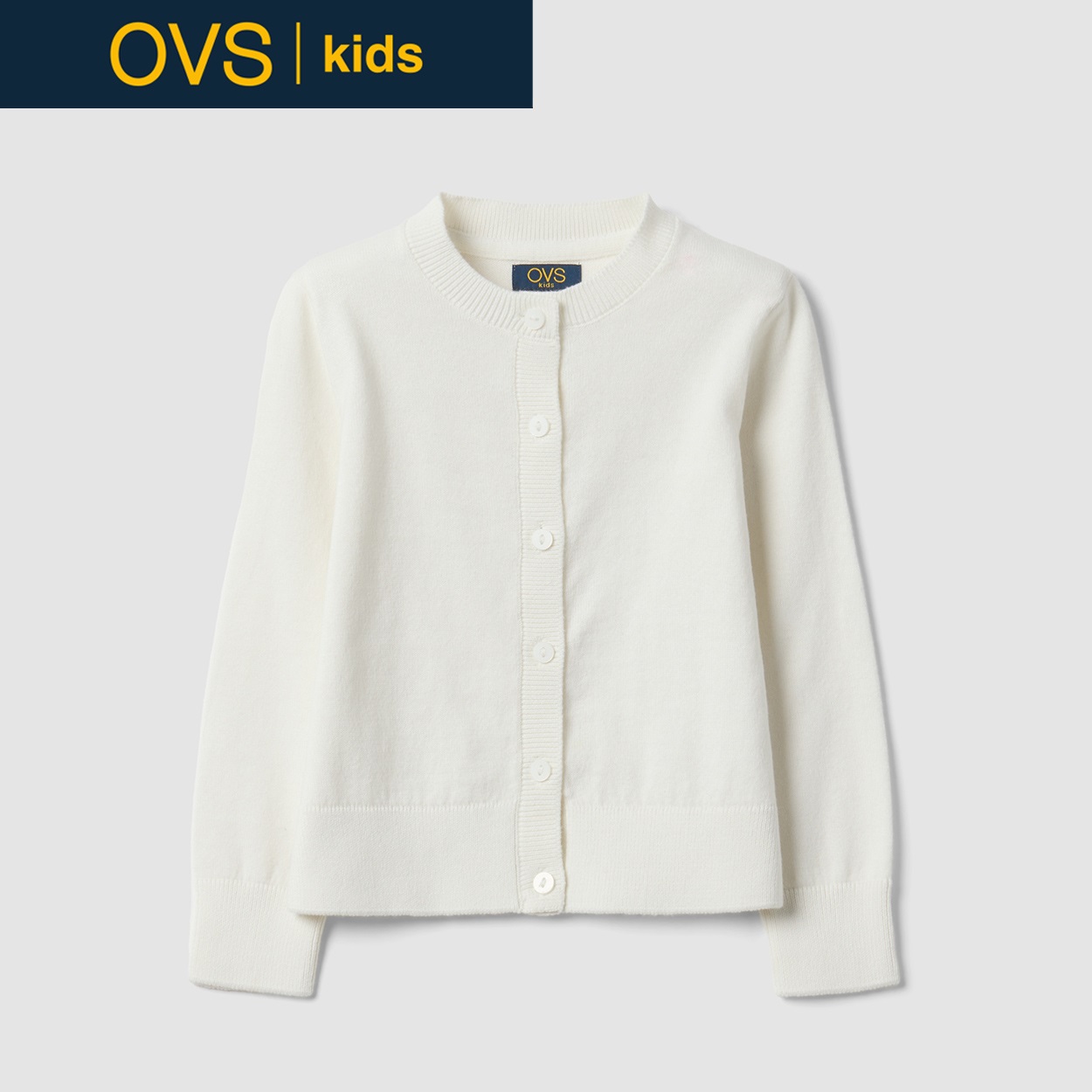 OVS KIDS(オヴィエッセ キッズ)  ホワイト コットン混 クルーネック カーディガン キッズ 女の子(クラウドホワイト-116cm)