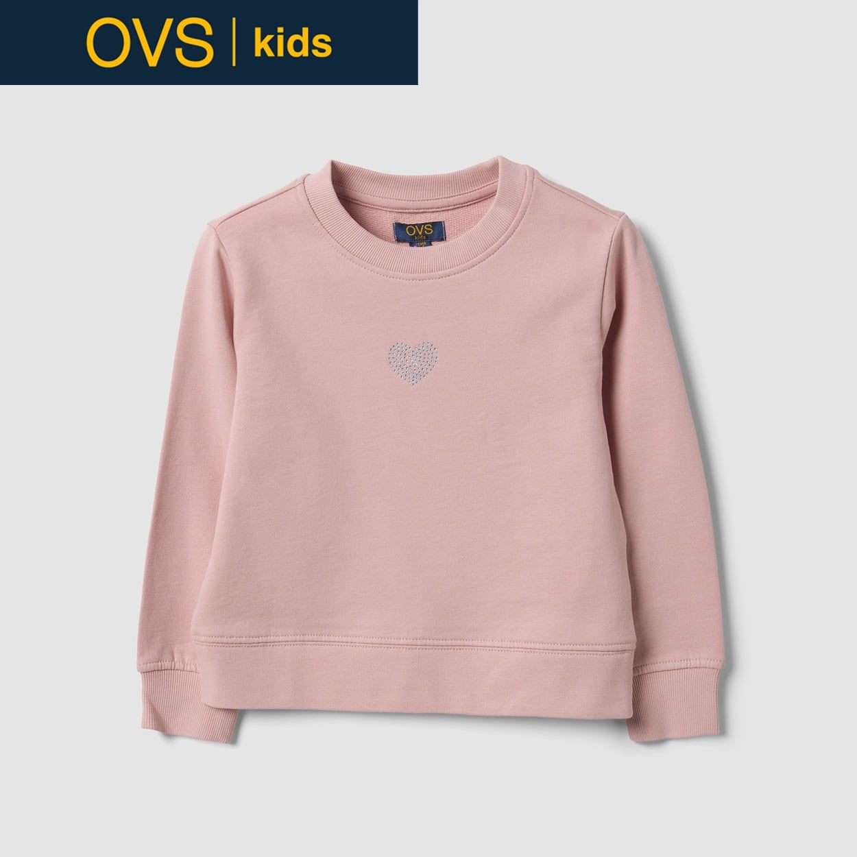 OVS KIDS(オヴィエッセ キッズ)  ピンク ピュアコットン クルーネック スウェットシャツ キッズ 女の子(ペールモーヴ-122cm)