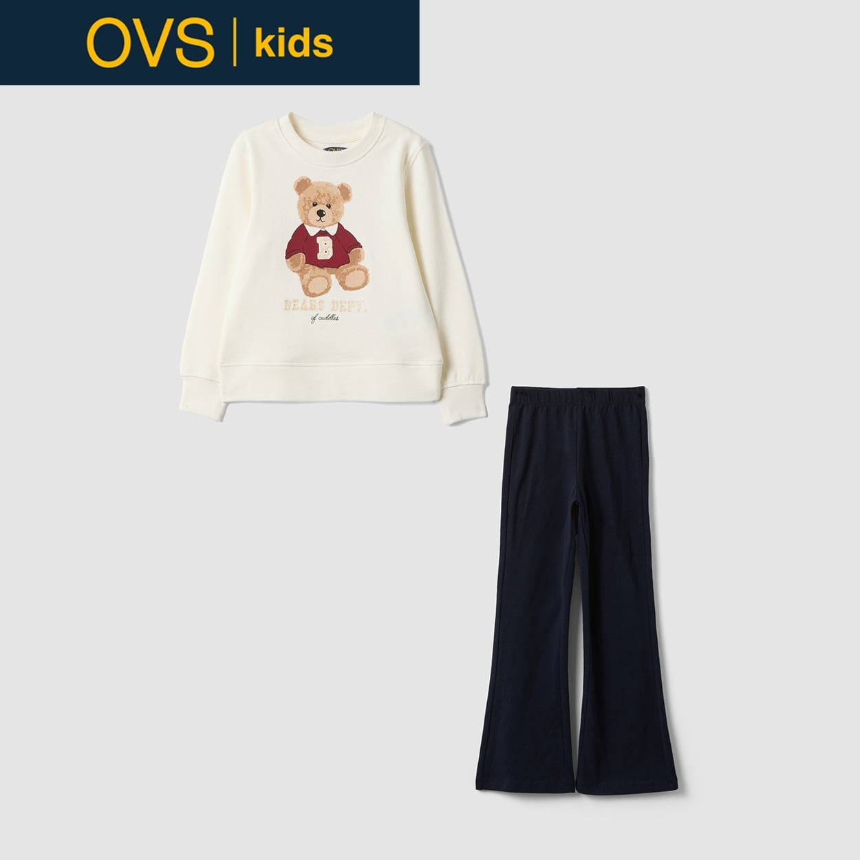OVS KIDS(オヴィエッセ キッズ)  マルチカラー ピュアコットン セットアップ キッズ 女の子(クラウドホワイト-134cm)