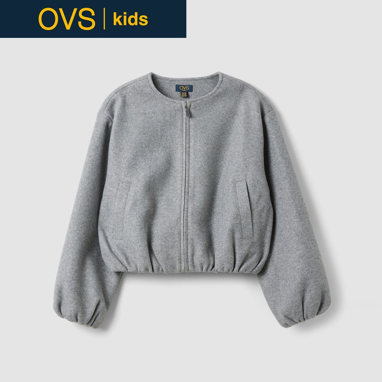 OVS KIDS(オヴィエッセ キッズ)  グレー レギュラーフィット ジップアップジャケット キッズ 女の子(グレーメランジ-146cm)
