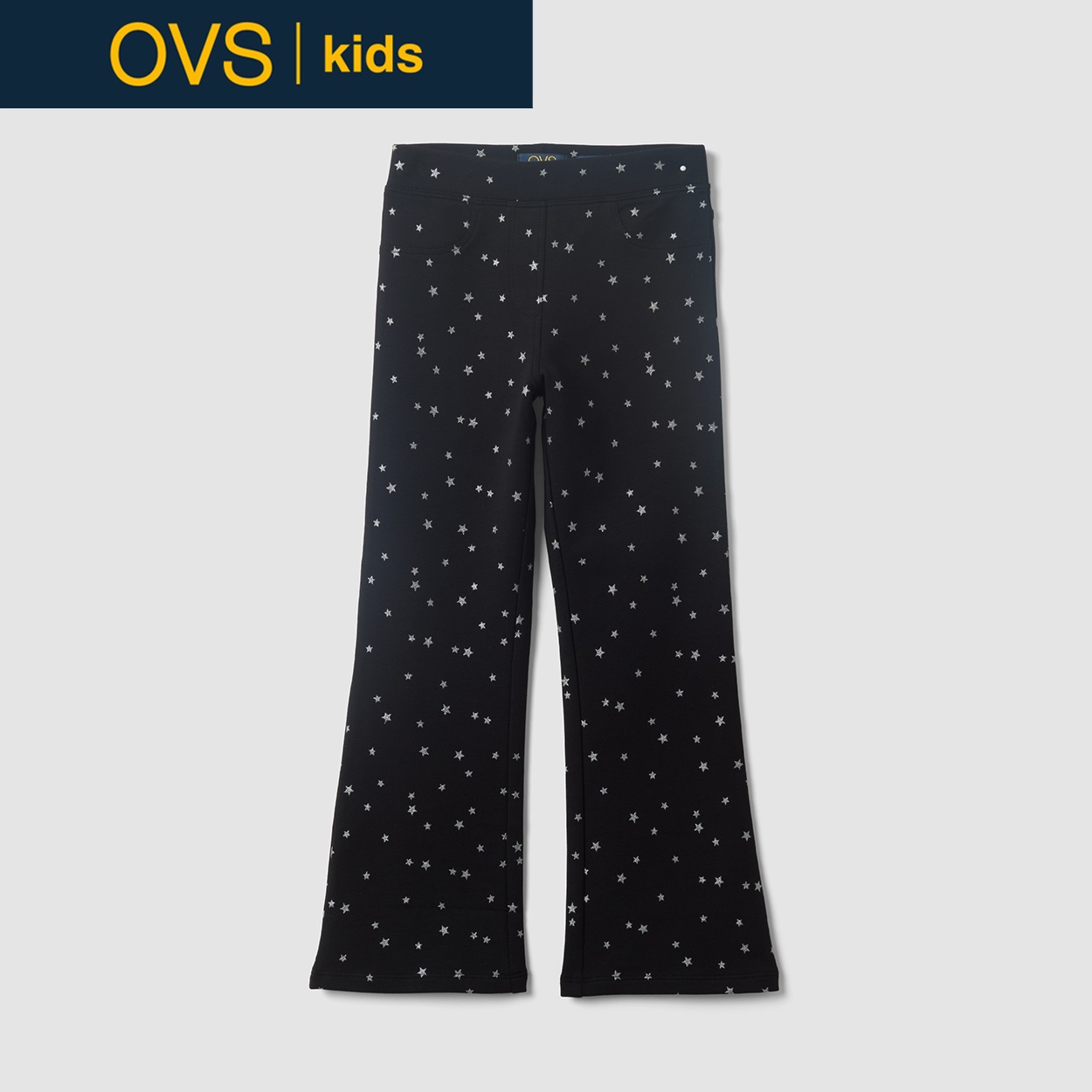 OVS KIDS(オヴィエッセ キッズ)  ブラック ストレッチコットン フレアパンツ キッズ 女の子(ブラックビューティー-110cm)