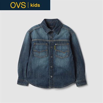 OVS KIDS(オヴィエッセ キッズ) ブルーピュアコットンシャツ キッズ 男の子(ダークブルー-104cm)