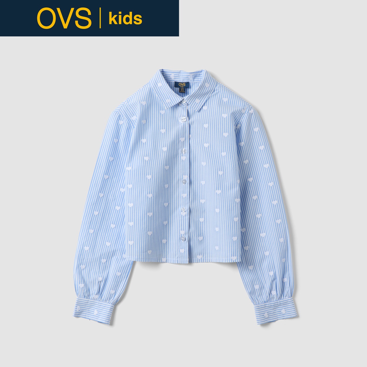 OVS KIDS(オヴィエッセ キッズ)  ブルーストライプ ピュアコットン シャツ キッズ 女の子(デラロッビアブルー-158cm)
