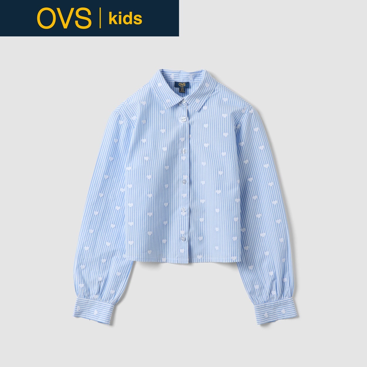 OVS KIDS(オヴィエッセ キッズ)  ブルーストライプ ピュアコットン シャツ キッズ 女の子(デラロッビアブルー-164cm)