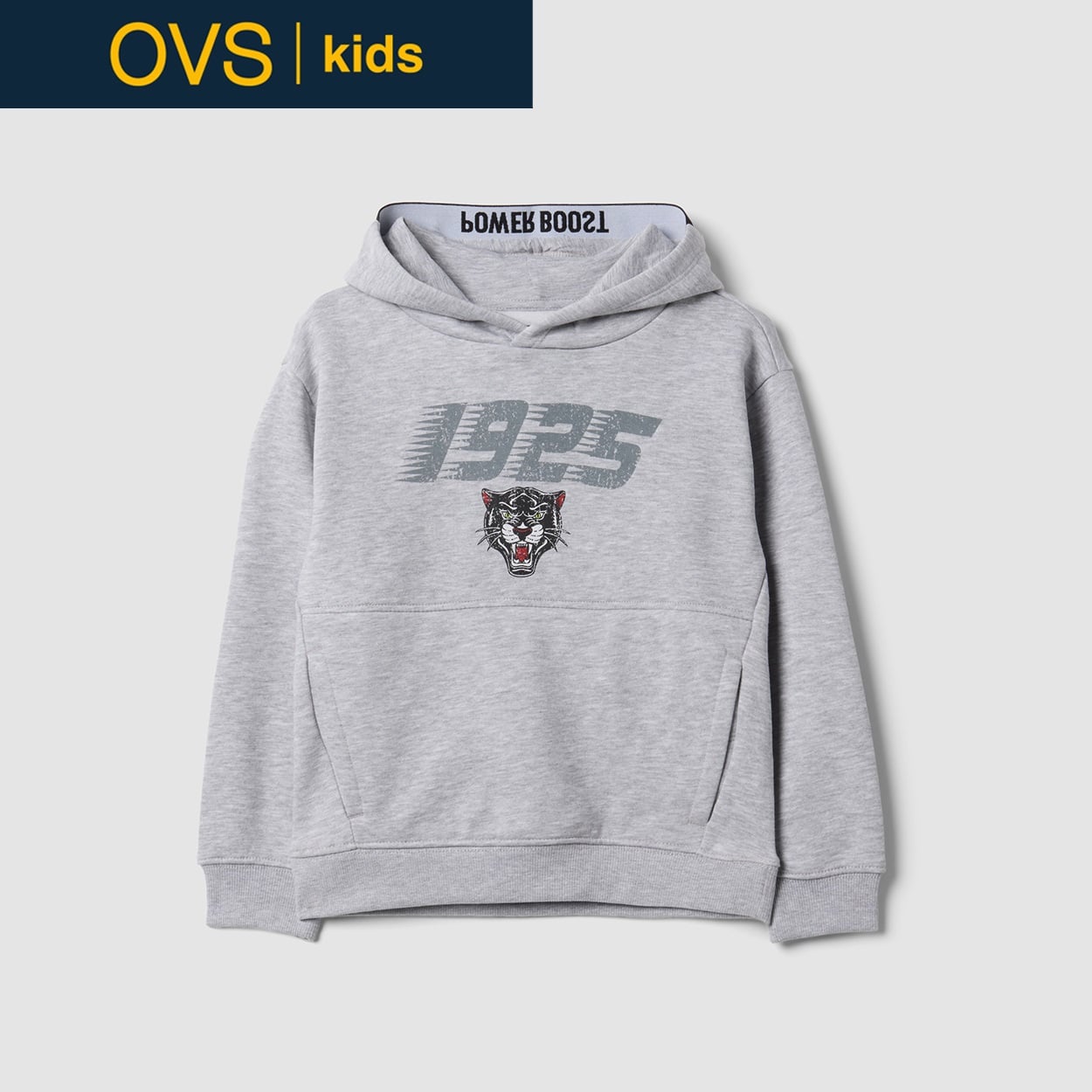 OVS KIDS(オヴィエッセ キッズ) グレーコットンレーヨン混パーカー キッズ 男の子(ライトグレーメランジ-104cm)
