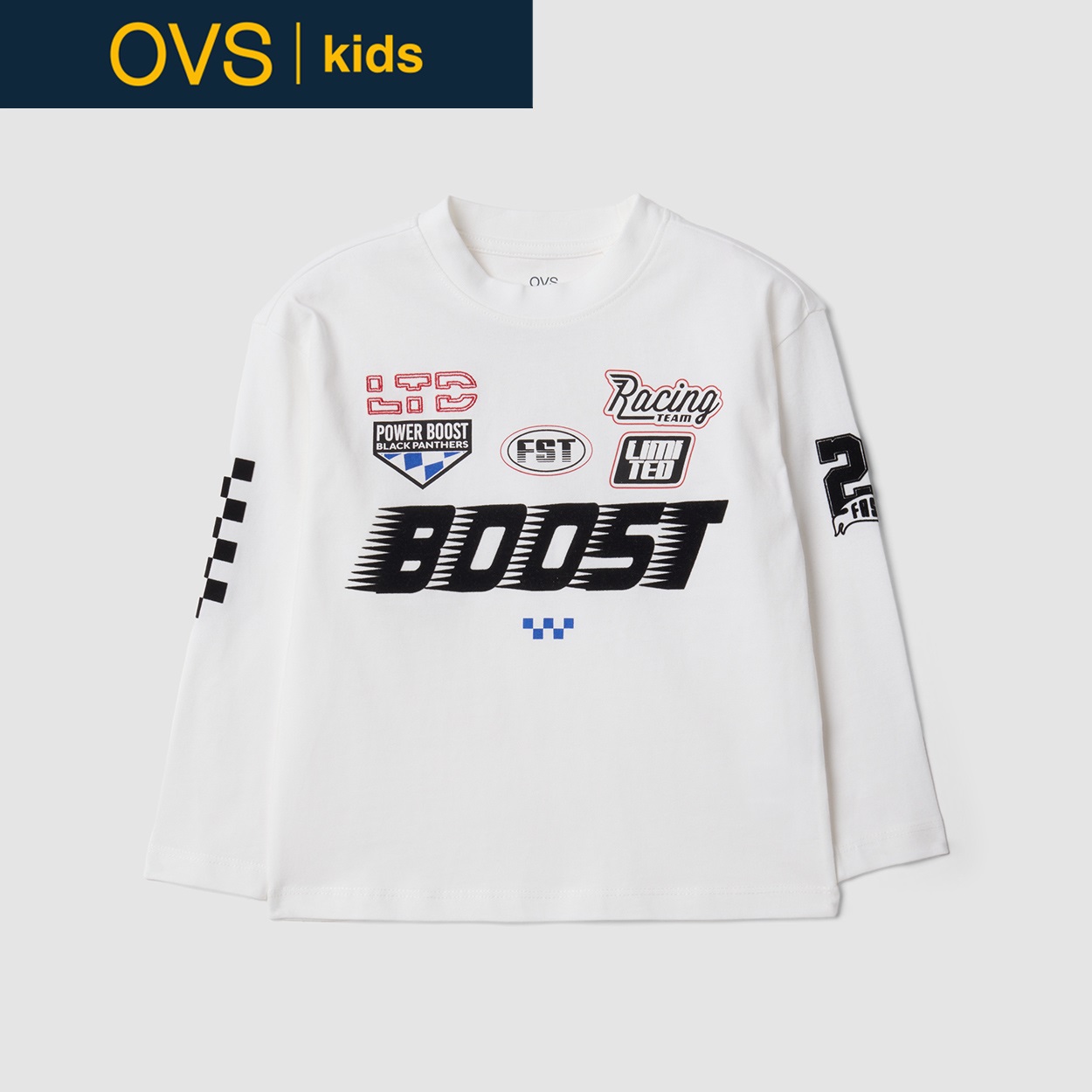 OVS KIDS(オヴィエッセ キッズ) ホワイト ピュアコットン Tシャツ キッズ 男の子(ブライトホワイト-122cm)