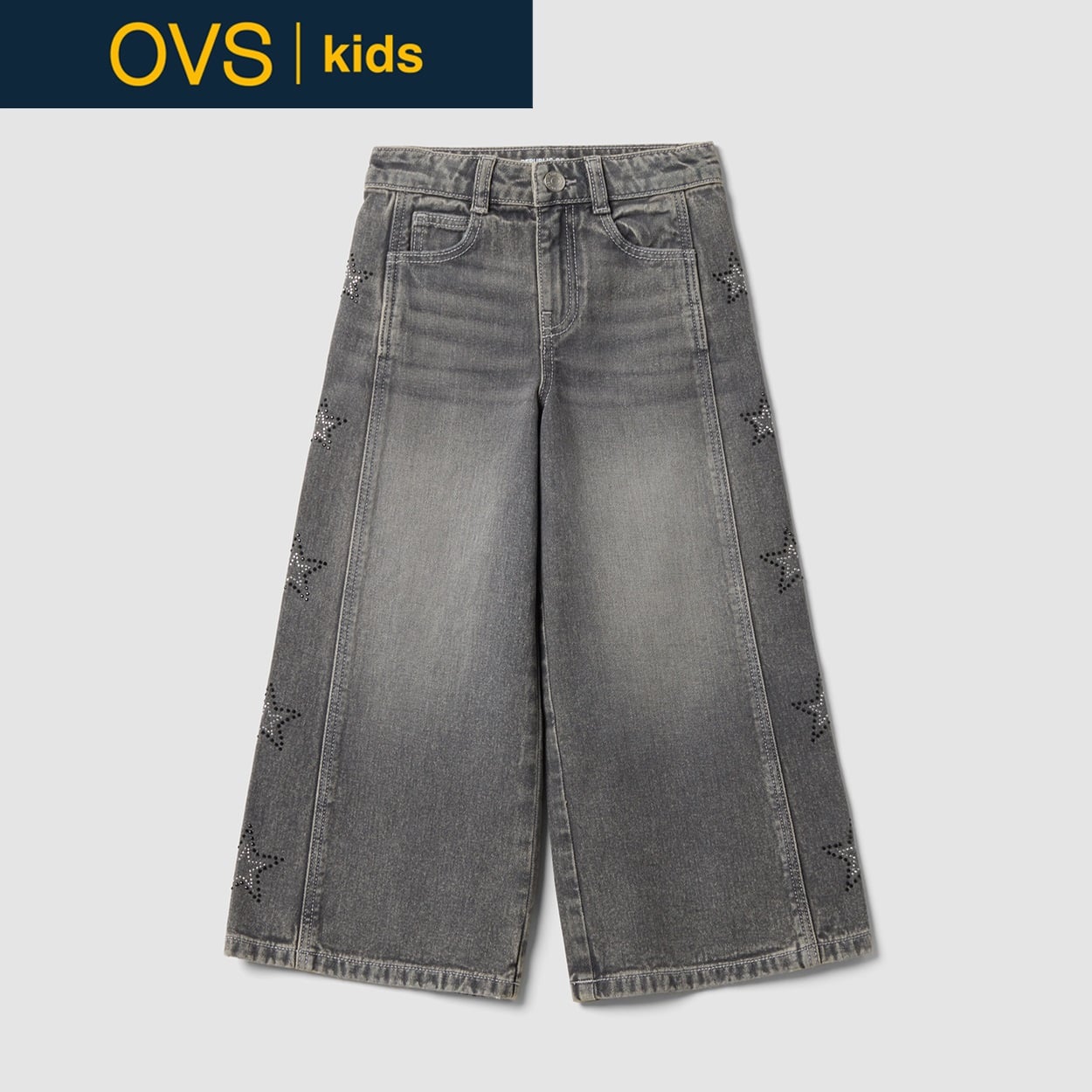 OVS KIDS(オヴィエッセ キッズ) グレーピュアコットンデニムパンツ キッズ 女の子(グレー-116cm)