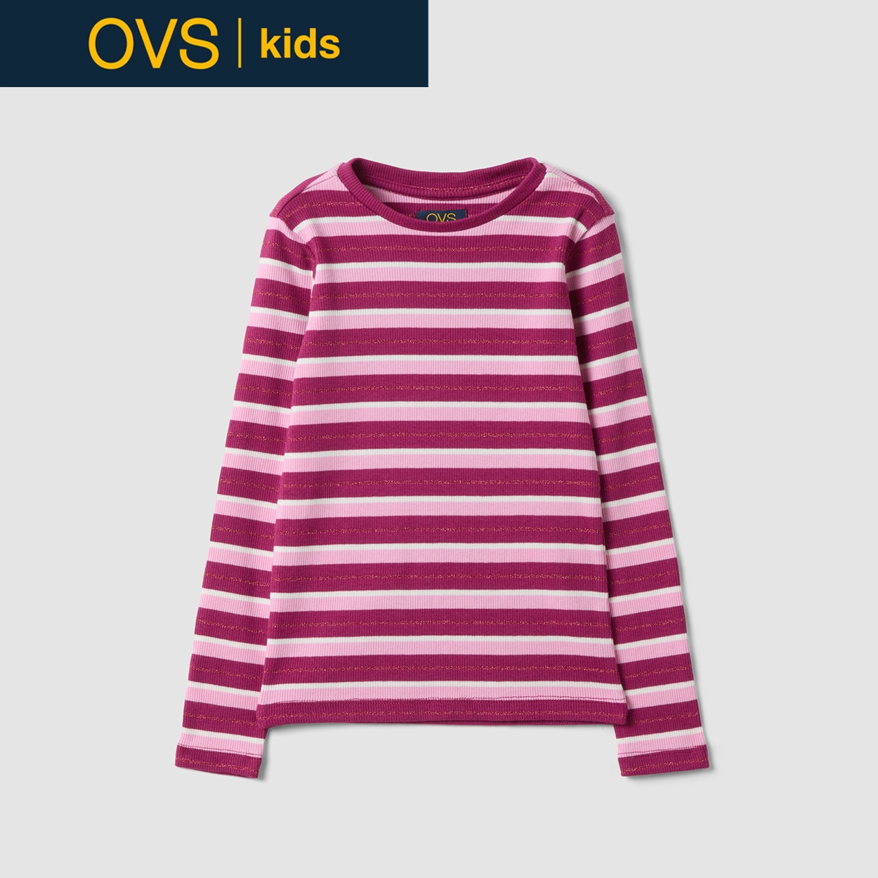 OVS KIDS(オヴィエッセ キッズ) マルチカラーストレッチコットンTシャツ キッズ 女の子(マルチカラーストライプ-128cm)