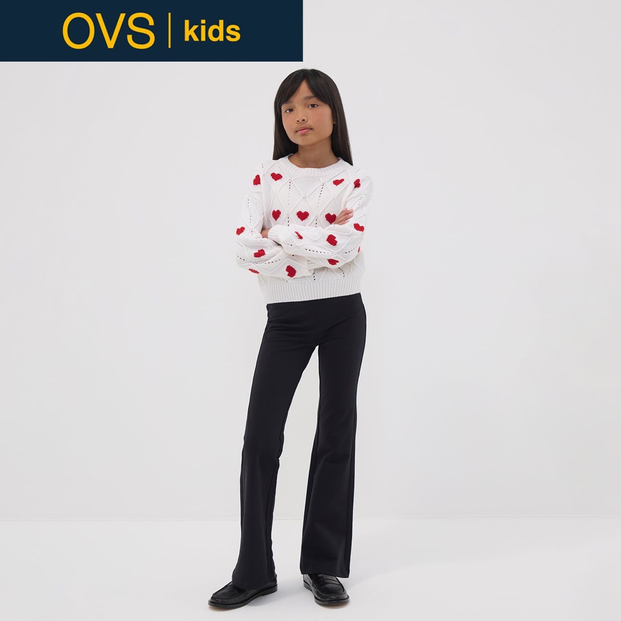 OVS KIDS(オヴィエッセ キッズ) ブラックストレッチコットントレギンス キッズ 女の子(ブラックビューティー-164cm)