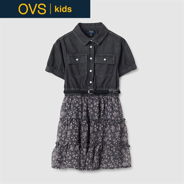 OVS KIDS(オヴィエッセ キッズ) デニム×花柄ワンピース 女の子 キッズ 110cm-140cm(グレー-134cm)