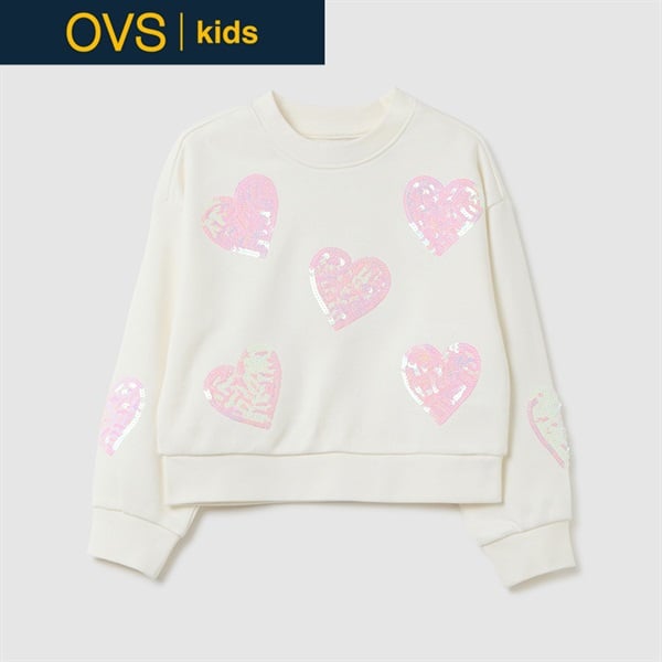 OVS KIDS(オヴィエッセ キッズ) ハート柄トレーナー 女の子 キッズ 104cm-140cm(ホワイト-104cm)