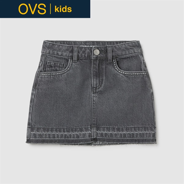 OVS KIDS(オヴィエッセ キッズ) ラインストーン付きデニムスカート 女の子 キッズ 110cm-140cm(グレー-128cm)