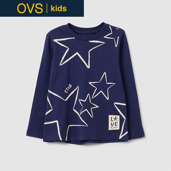 OVS KIDS(オヴィエッセ キッズ) 星柄コットンTシャツ 女の子 キッズ 104cm-140cm(ネイビー-116cm)
