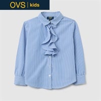 OVS KIDS(オヴィエッセ キッズ) フリル付きストライプシャツ 女の子 キッズ 104cm-140cm(サックス-104cm)