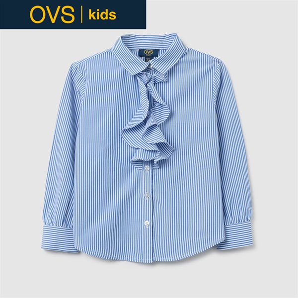 OVS KIDS(オヴィエッセ キッズ) フリル付きストライプシャツ 女の子 キッズ 104cm-140cm(サックス-116cm)