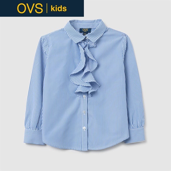 OVS KIDS(オヴィエッセ キッズ) フリル付きストライプシャツ 女の子 キッズ 104cm-140cm(サックス-134cm)