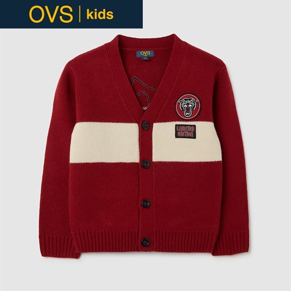 OVS KIDS(オヴィエッセ キッズ) ロックテイストバックロゴカーディガン 男の子 キッズ 104cm-140cm(レッド-128cm)