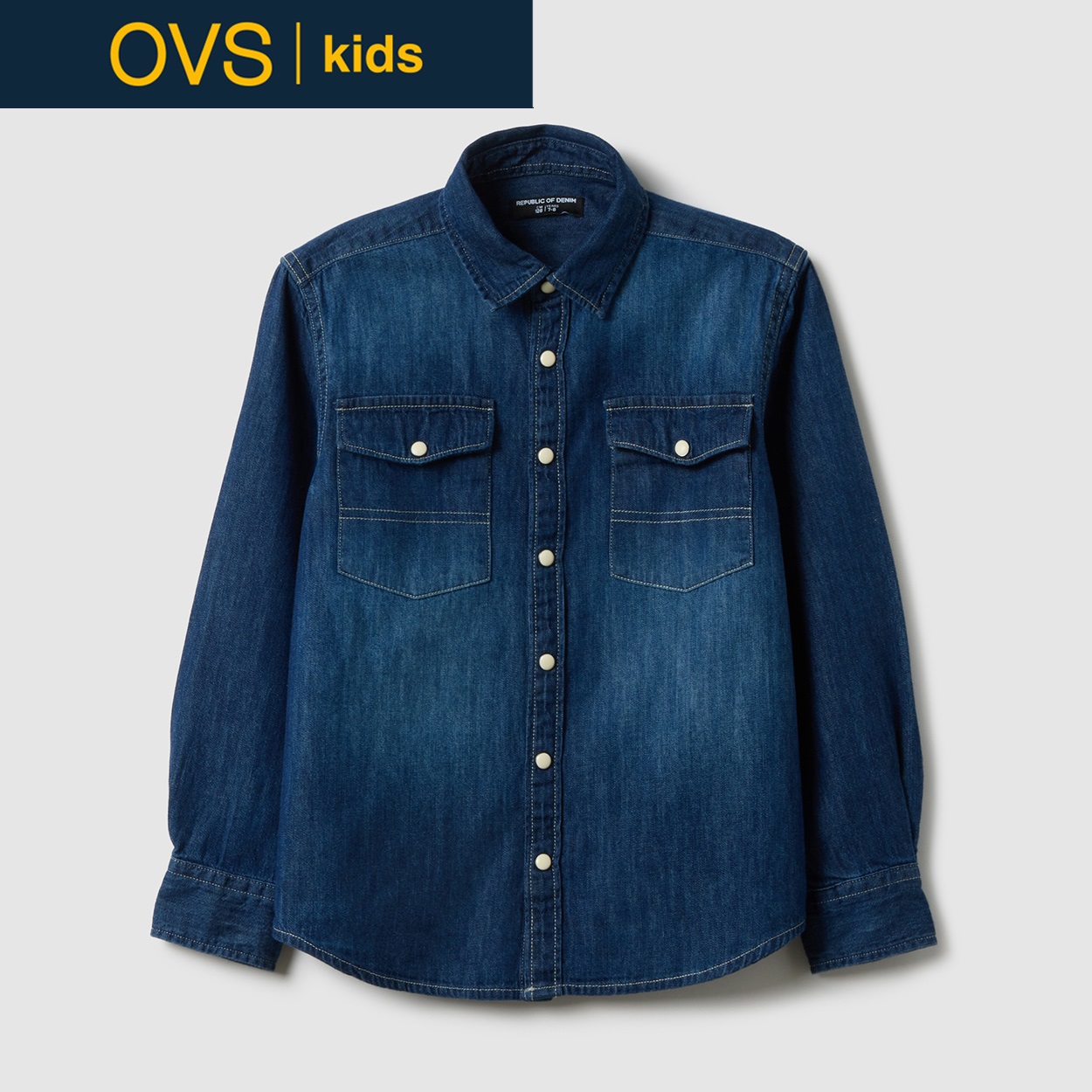 OVS KIDS(オヴィエッセ キッズ) デニム長袖シャツ 男の子 キッズ(ネイビー-128cm)
