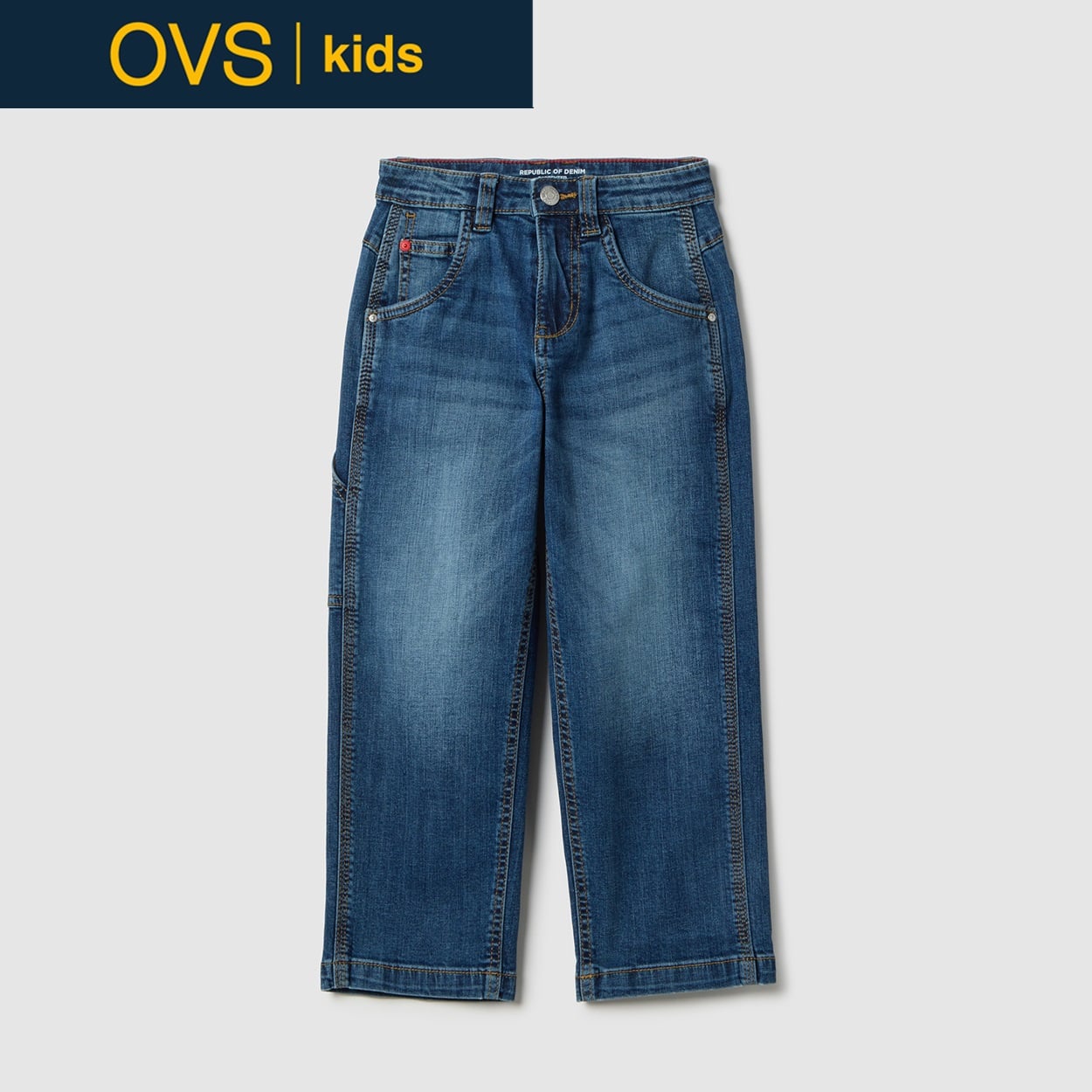 OVS KIDS(オヴィエッセ キッズ) カーペンターデニムパンツ 男の子 キッズ(ネイビー-122cm)