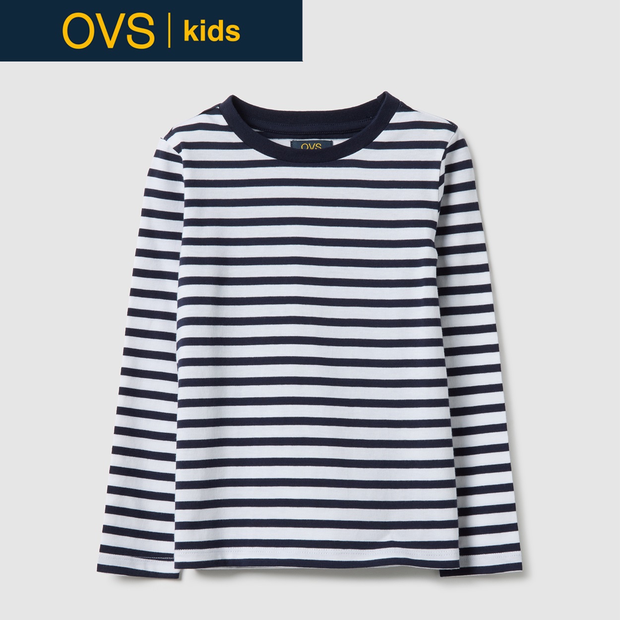 OVS KIDS(オヴィエッセ キッズ) ボーダー長袖Tシャツ 女の子 キッズ(ネイビーボーダー-122cm)