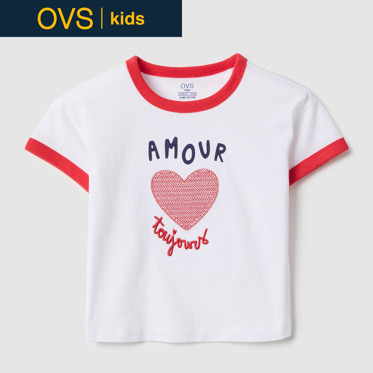 OVS KIDS(オヴィエッセ キッズ) ハートスパンコール半袖Tシャツ 女の子 キッズ(ホワイト-116cm)