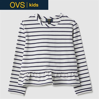 OVS KIDS(オヴィエッセ キッズ) 裾フリルボーダートレーナー 女の子 キッズ(ホワイトボーダー-104cm)