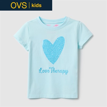 OVS KIDS(オヴィエッセ キッズ) ラブセラピーハート半袖Tシャツ 女の子 キッズ(ライトブルー-110cm)