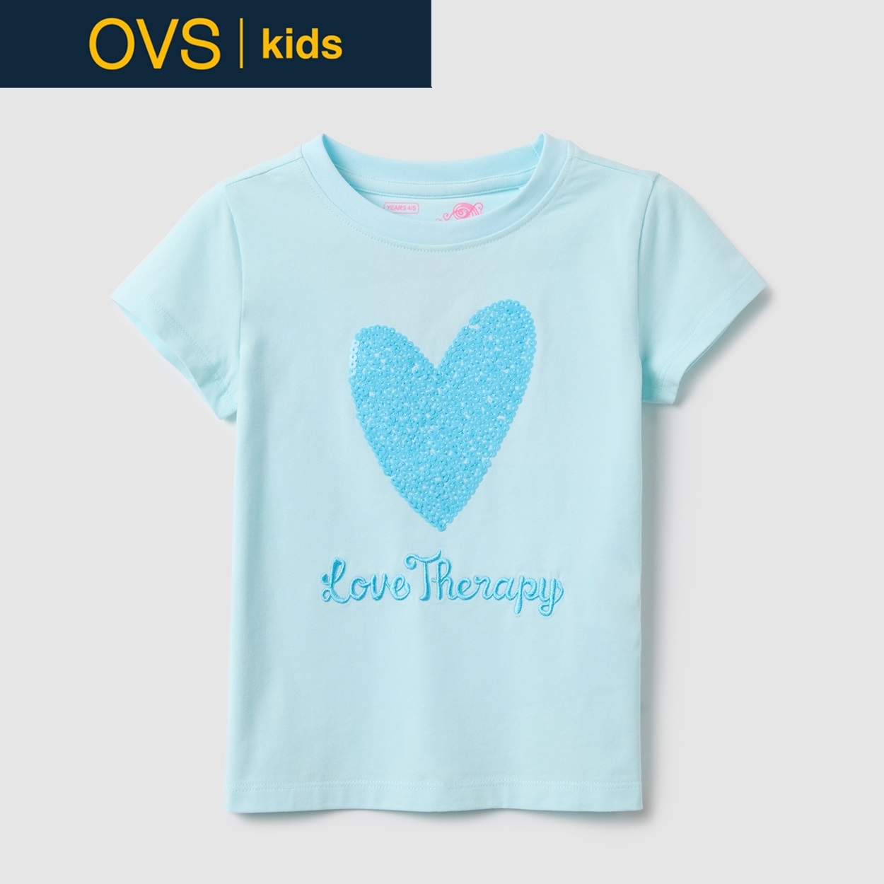 OVS KIDS(オヴィエッセ キッズ) ラブセラピーハート半袖Tシャツ 女の子 キッズ(ライトブルー-140cm)