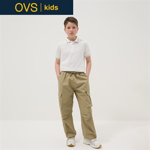 OVS KIDS(オヴィエッセ キッズ)  ベージュ ピュアコットン レギュラーフィット カーゴパンツ 男の子 キッズ(ダークベージュ-146cm)