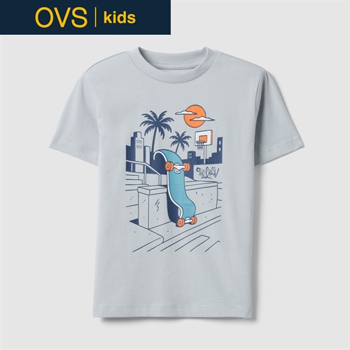 OVS KIDS(オヴィエッセ キッズ)  ブルー ピュアコットン オーバーサイズ Tシャツ（プリント） 男の子 キッズ