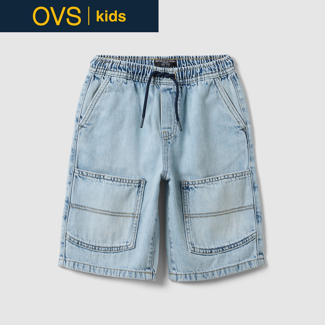 OVS KIDS(オヴィエッセ キッズ)  ライトブルー デニム ピュアコットン ワイドレッグ ショートパンツ 男の子 キッズ(ライトブルー-116cm)