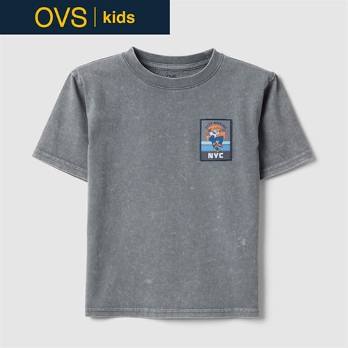OVS KIDS(オヴィエッセ キッズ)  グレー ピュアコットン レギュラーフィット Tシャツ（パッチ付き） 男の子 キッズ