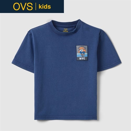 OVS KIDS(オヴィエッセ キッズ)  ブルー ピュアコットン レギュラーフィット Tシャツ（パッチ付き） 男の子 キッズ