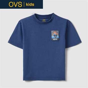 OVS KIDS(オヴィエッセ キッズ)  ブルー ピュアコットン レギュラーフィット Tシャツ（パッチ付き） 男の子 キッズ(オーシャンブルー-104cm)