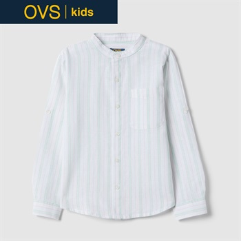 OVS KIDS(オヴィエッセ キッズ)  マルチカラーストライプ リネン混 レギュラーフィット シャツ 男の子 キッズ(ホワイト×グリーン（マルチカラー）-110cm)