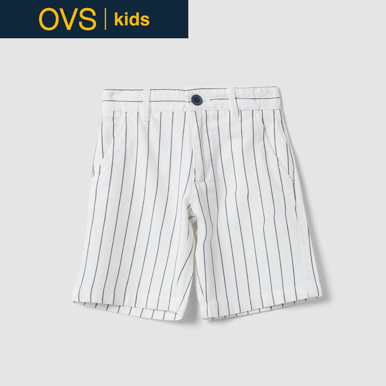 OVS KIDS(オヴィエッセ キッズ)  マルチカラーストライプ ピュアコットン レギュラーフィット ショートパンツ 男の子 キッズ(ホワイト×ブルー（マルチカラー）-128cm)