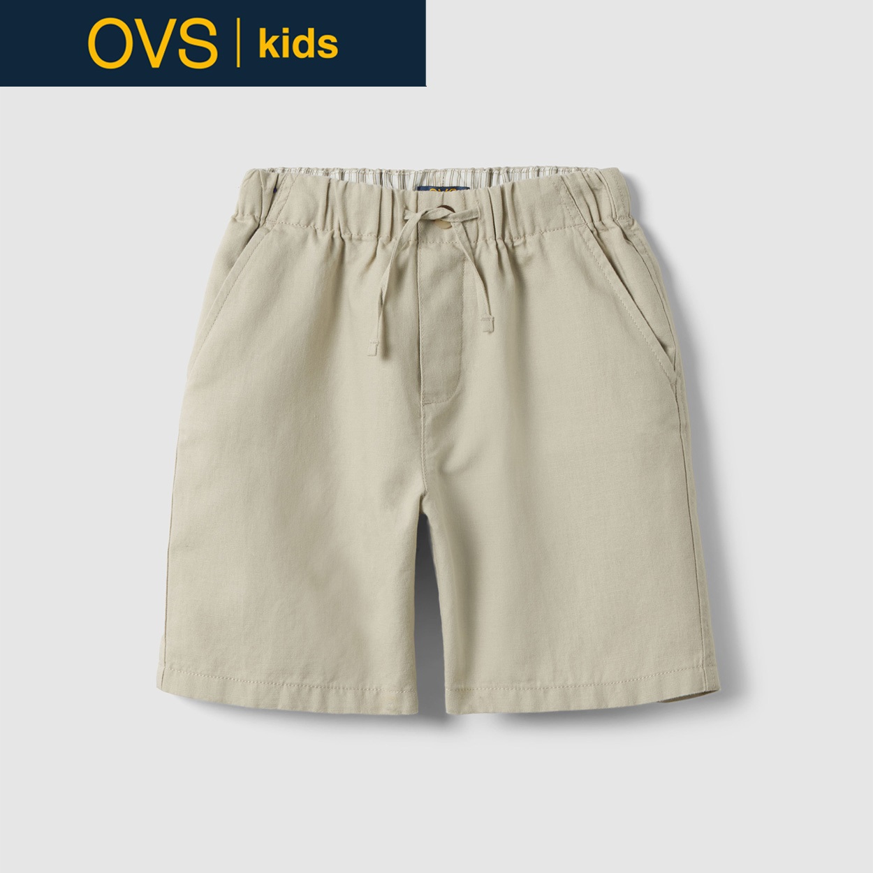 OVS KIDS(オヴィエッセ キッズ)  ベージュ リネン混 オーバーサイズ ショートパンツ 男の子 キッズ(ライトベージュ-110cm)