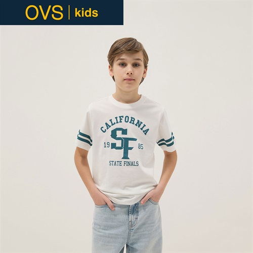 OVS KIDS(オヴィエッセ キッズ)  ホワイト ピュアコットン レギュラーフィット Tシャツ（グラフィックデザイン） 男の子 キッズ