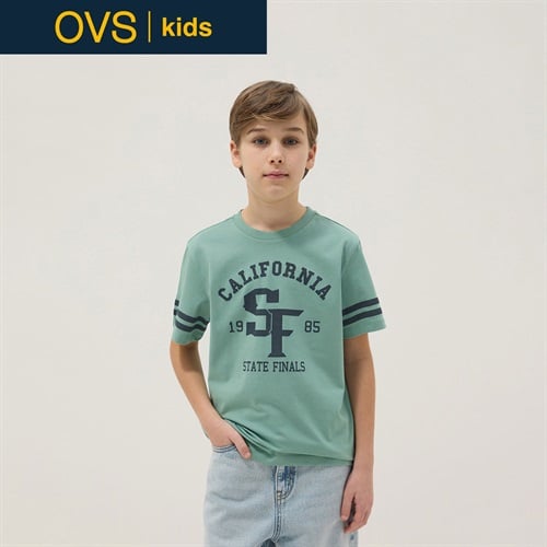 OVS KIDS(オヴィエッセ キッズ)  グリーン ピュアコットン レギュラーフィット Tシャツ（グラフィックデザイン） 男の子 キッズ