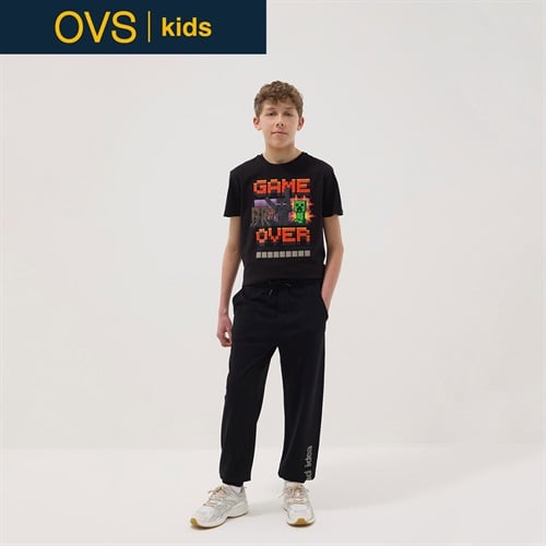 OVS KIDS(オヴィエッセ キッズ)  ブラック ピュアコットン ジョガーパンツ 男の子 キッズ