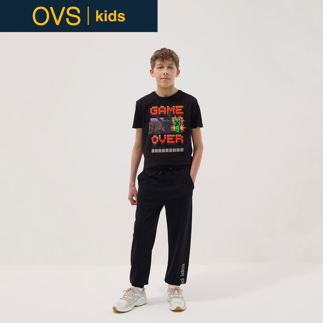 OVS KIDS(オヴィエッセ キッズ)  ブラック ピュアコットン ジョガーパンツ 男の子 キッズ(ブラック-152cm)