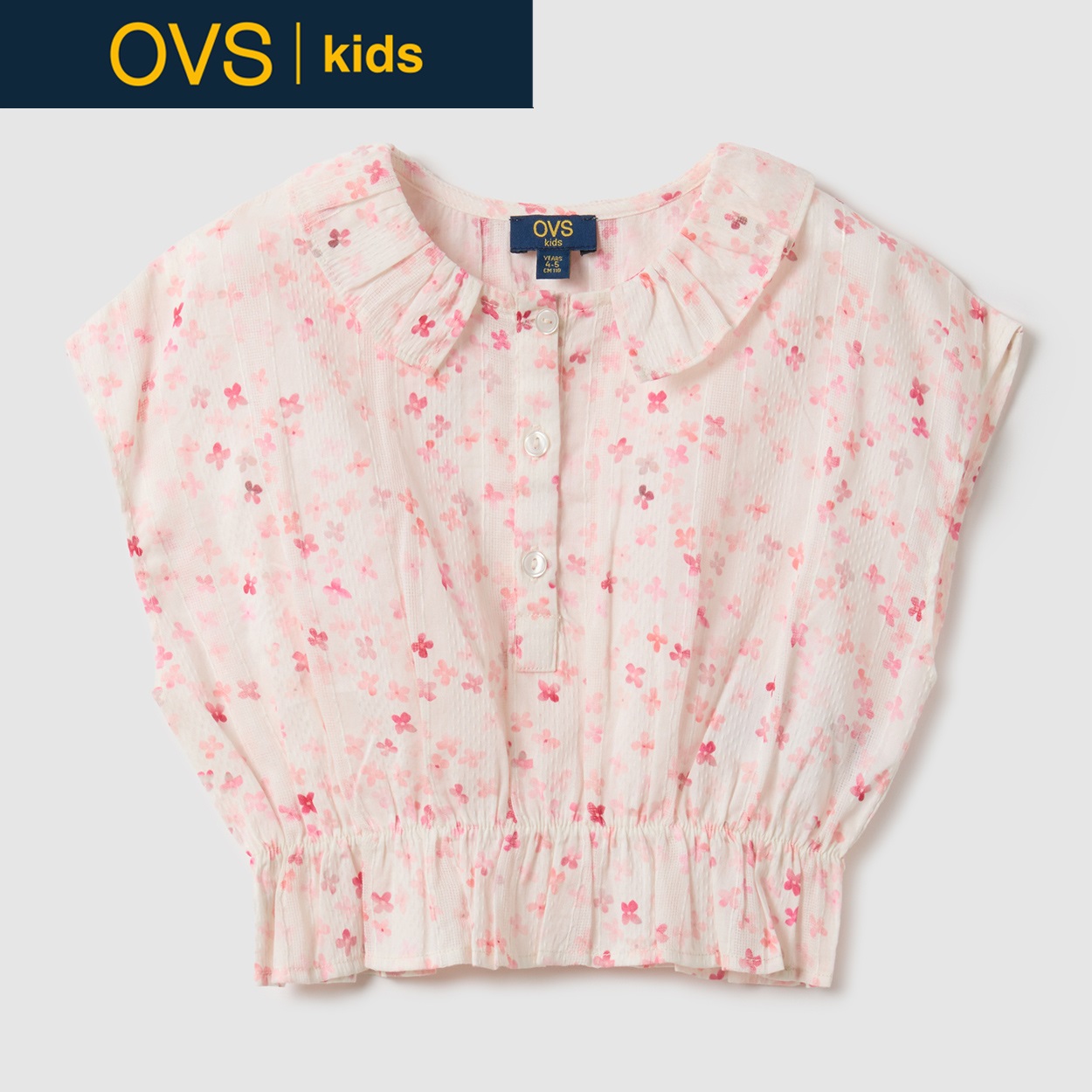 OVS KIDS(オヴィエッセ キッズ) 裾ギャザー半袖ブラウス 女の子 キッズ(ピンク-116cm)