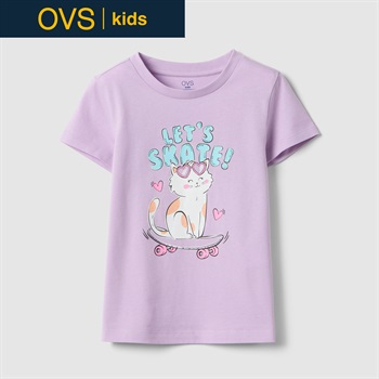 OVS KIDS(オヴィエッセ キッズ) プリント半袖Tシャツ 女の子 キッズ(パープル-104cm)